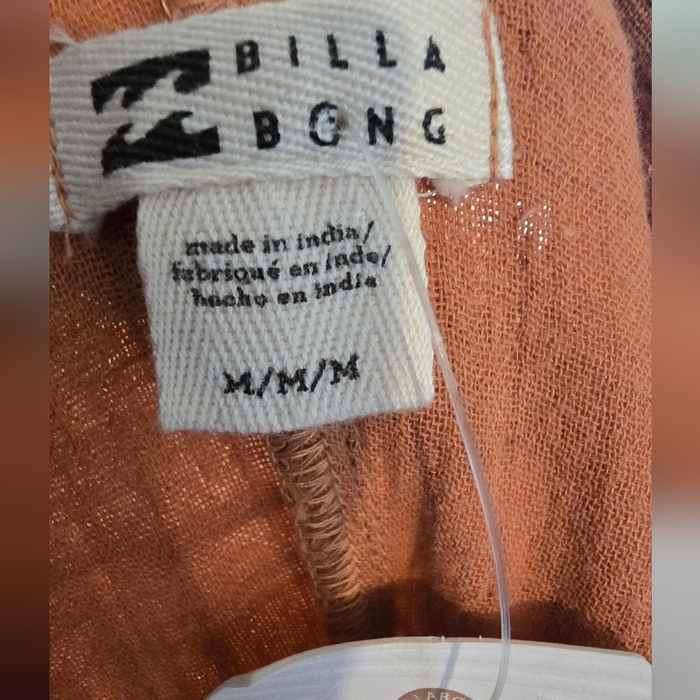 NWT Billabong Daydream Coral  Rust Tan Jumpsuit Button Front Tab Overall M - Picture 11 of 16